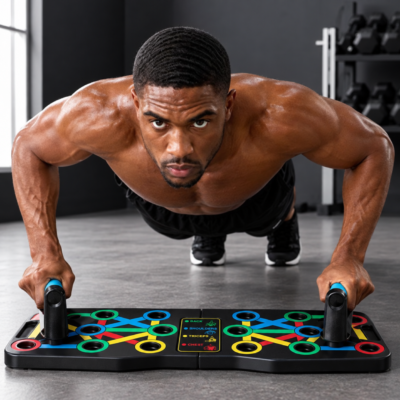 Man exercising with Foldable Push-Up Fitness Trainer