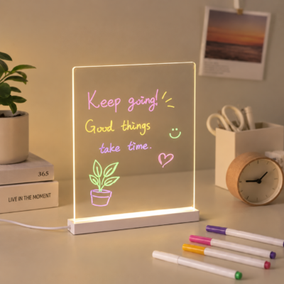 Glowing acrylic message board lamp with handwritten notes DIY Acrylic Luminescent Message Board Lamp