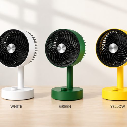 5-Inch Rechargeable Desktop Fan in white green and yellow 5-Inch Rechargeable Desktop Fan in white green and yellow