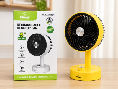 5-Inch Rechargeable Desktop Fan in white green and yellow 5-Inch Rechargeable Desktop Fan in white green and yellow