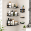 Black wall-mounted 6-in-1 bathroom organizer set Black wall-mounted 6-in-1 bathroom organizer set