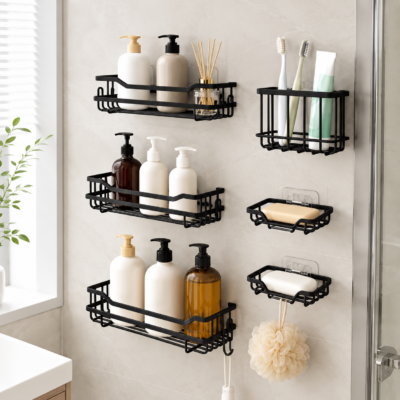 6-in-1 Bathroom Shelf Organizer Set with storage shelves and holders 6-in-1 Bathroom Shelf Organizer Set with storage shelves and holders
