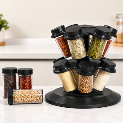 360° Rotating Spice Rack With Refillable Storage Jars 360° Rotating Spice Rack With Refillable Storage Jars