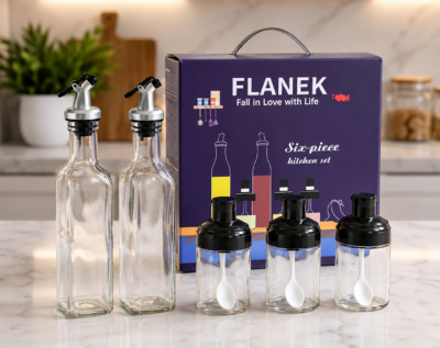 FLANEK 5-in-1 Kitchen Set with oil bottles and spice jars