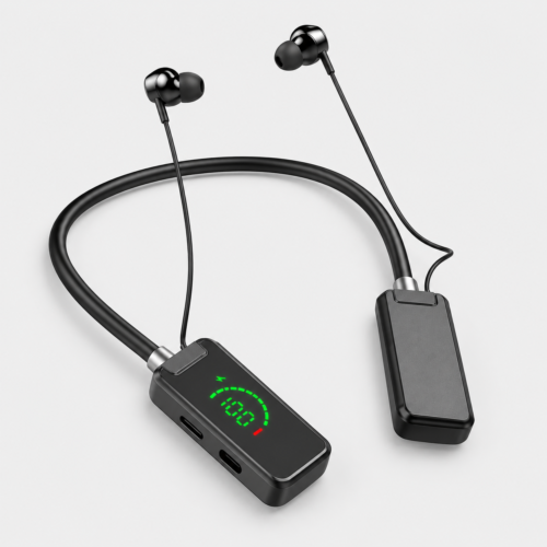 Wireless Neckband Bluetooth Headset worn by man Wireless Neckband Bluetooth Headset worn by man