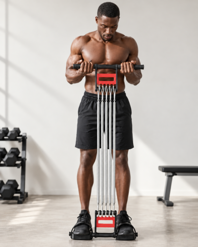 5-Spring Chest Expander Resistance Fitness Trainer with foot pedals