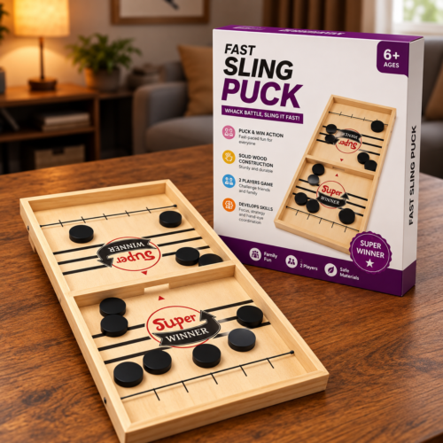 Fast Sling Puck Game wooden board with packaging