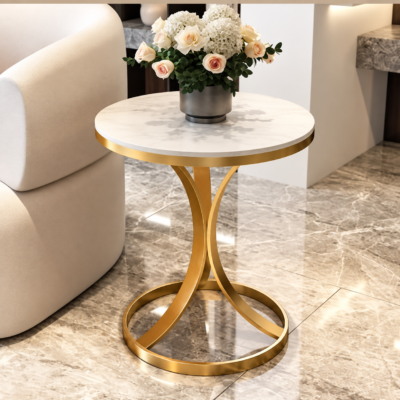 Modern Round Side Table with white top and gold metal base Modern Round Side Table with white top and gold metal base