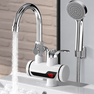Instant Electric Water Heater Tap with digital temperature display and handheld shower Instant Electric Water Heater Tap with digital temperature display and handheld shower