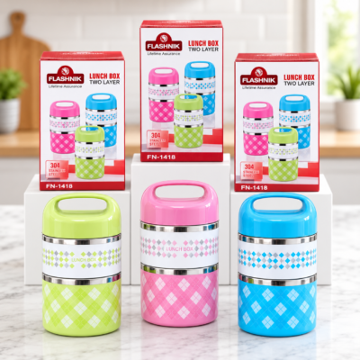 Rashnik Two-Layer Lunch Food Flask in assorted colours with packaging