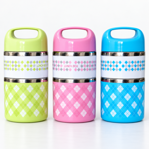 Rashnik Two-Layer Lunch Food Flask in green pink and blue