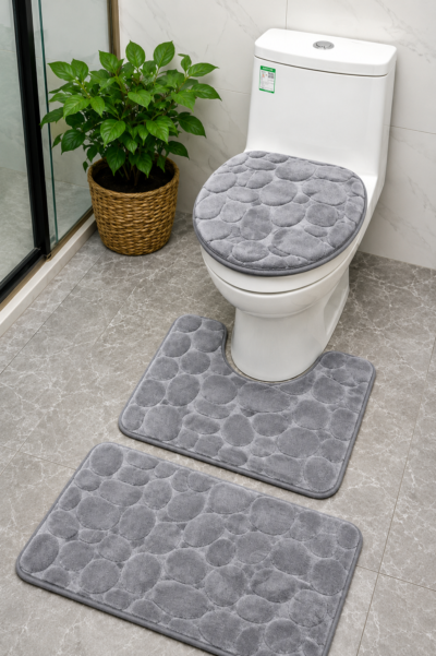 3-Piece Luxury Bathroom Mat Set in grey 3-Piece Luxury Bathroom Mat Set in grey