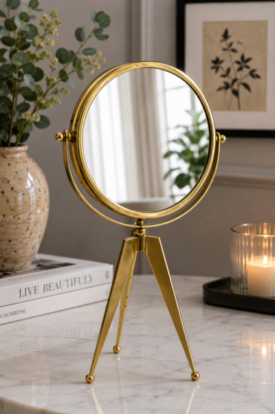 Gold double-face table clock with tripod stand Gold double-face table clock with tripod stand
