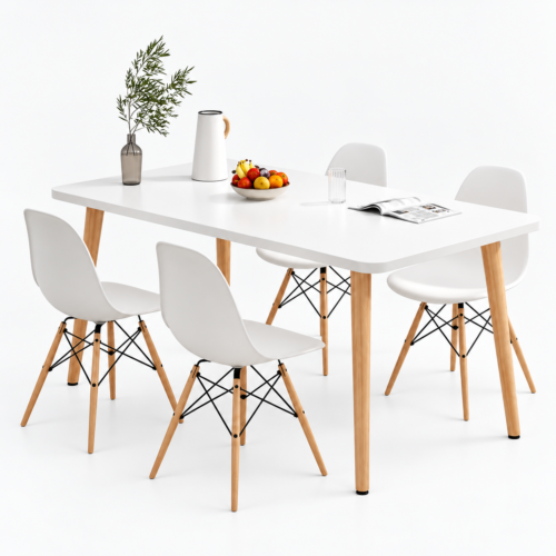 Dining Rectangle Table with 4 Chairs white