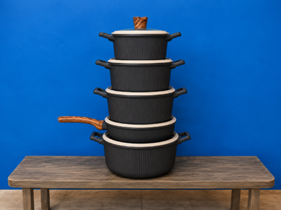 Brocook Ribbed Non-Stick Cookware Set Black
