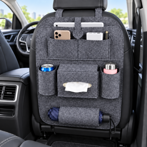 Car Seat Back Organizer with Tissue Holder grey