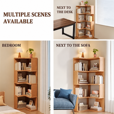 Tall Corner Bookshelf beside study desk