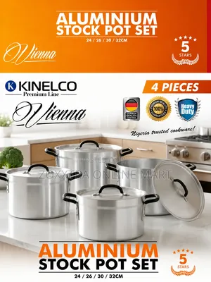 Heavy-Duty 4-Piece Aluminium Stock Pot Set 2 Kinelco Vienna 4-Piece Aluminium Stock Pot Set 24cm to 32cm