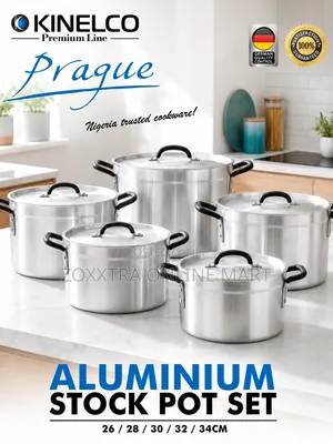Heavy-Duty 5-Piece Aluminium Stock Pot Set 1 Heavy-duty aluminium stock pots with matching lids