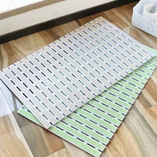 Non-Slip PVC Bathroom Floor Mat 4 Grey non-slip bathroom mat with drainage slots