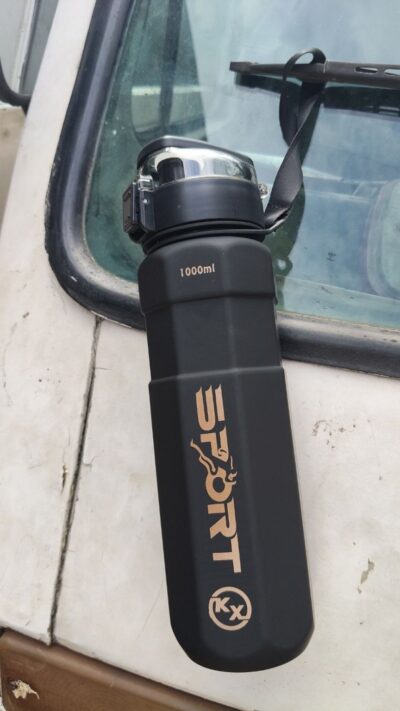 Black 1000ml Sports Water Bottle with Carry Strap