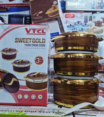 VTCL Sweet Gold 3pcs insulated hot pot casserole set in brown and gold 1500ml 2000ml and 2500ml VTCL Sweet Gold 3pcs insulated hot pot casserole set in brown and gold 1500ml 2000ml and 2500ml