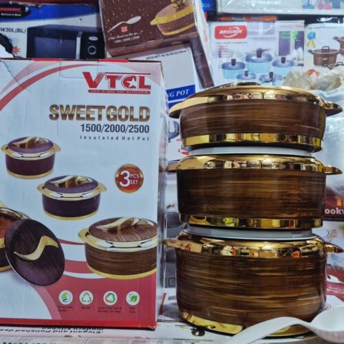 VTCL Sweet Gold 3pcs insulated hot pot casserole set in brown and gold 1500ml 2000ml and 2500ml