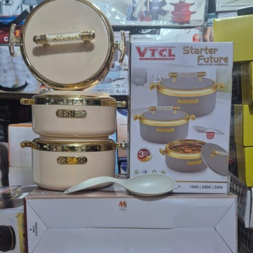 VTCL Starter Future 3-in-1 insulated casserole set with three sizes and serving spoon