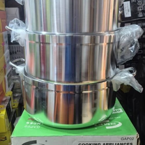 SMP 6-piece aluminium stock pot set with 38cm, 40cm and 43cm cooking pots SMP 6-piece aluminium stock pot set with 38cm, 40cm and 43cm cooking pots
