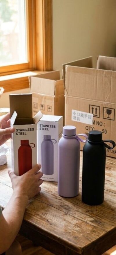 Reusable 500ml stainless steel bottle with screw cap and carry loop