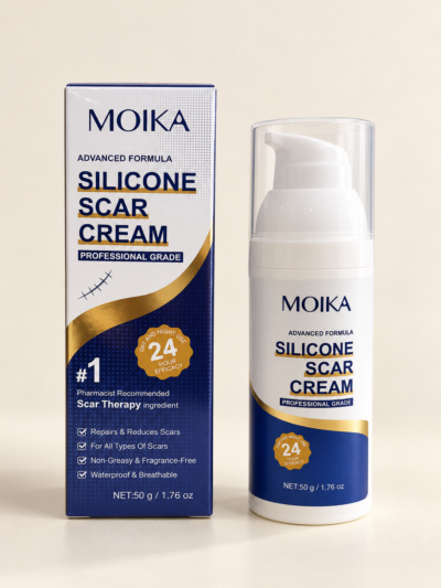 MOIKA Silicone Scar Cream Product Shot-1 MOIKA Advanced Formula Silicone Scar Cream 50g with box