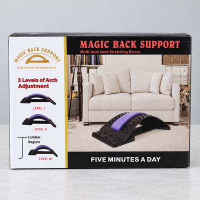 Magic Back Support retail packaging-1 Magic Back Support 3-level back stretching device in retail packaging