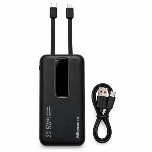 Mikorean MGP-L07 power bank set-1 Black Mikorean MGP-L07 10000mAh power bank with built-in USB-C and Lightning cables