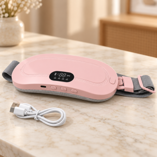 Pastel pink menstrual heating belt-2 Pastel pink menstrual heating belt with digital display and adjustable strap