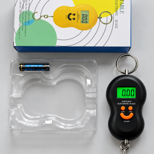Portable hanging scale with retail packaging Portable Digital Hanging Scale with hook and retail packaging